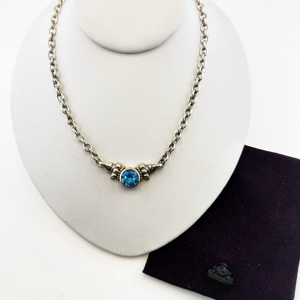 LAGOS Caviar Necklace Blue Topaz 18K Gold Sterling Silver 925 Chain VINTAGE $995
